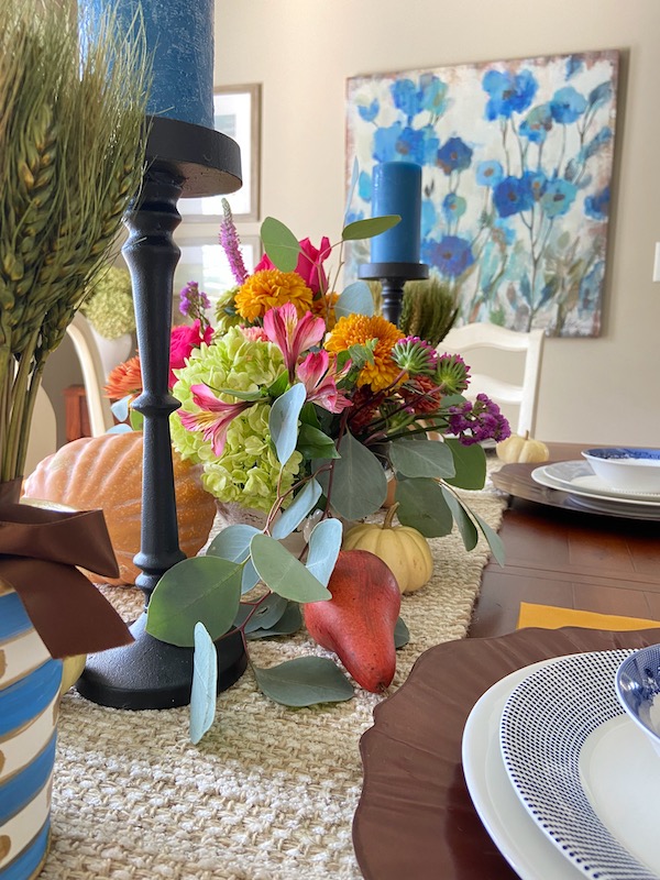 Thanksgiving Centerpiece with Blue Candles
