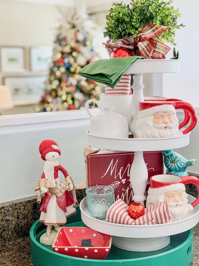 3 Tiered Tray Decorated for Christmas