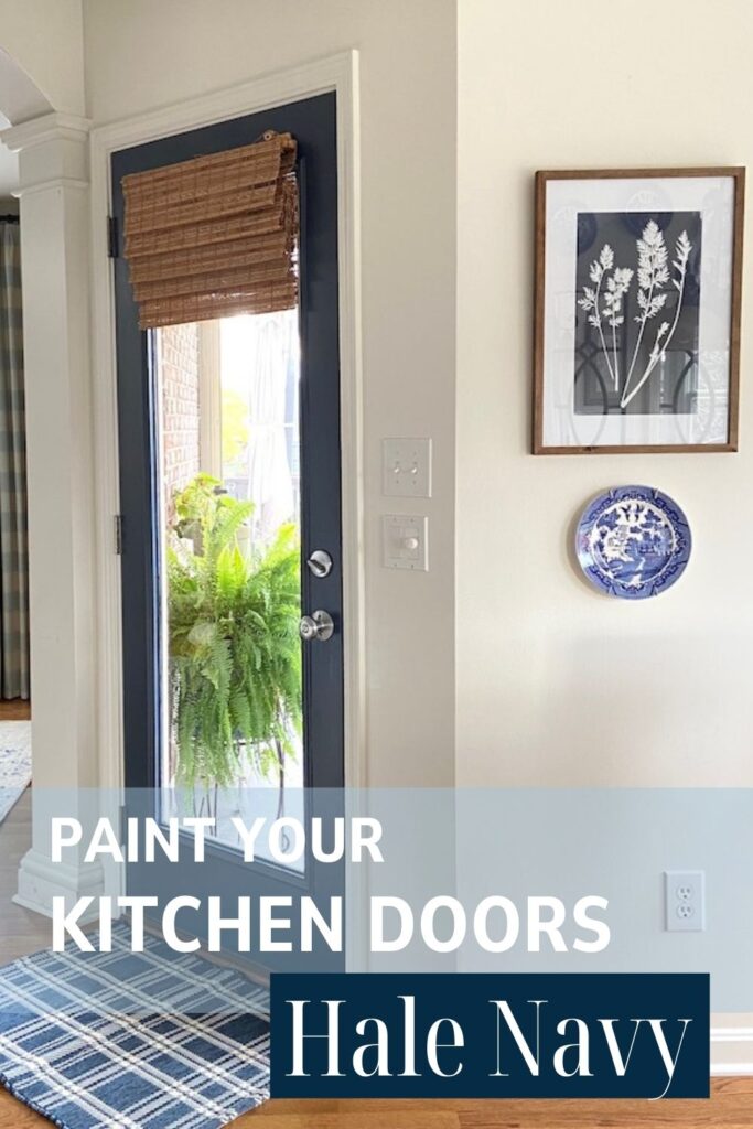 Kitchen doors painted Benjamin Moore Hale Navy with Sherwin Williams Alabaster walls- PIN