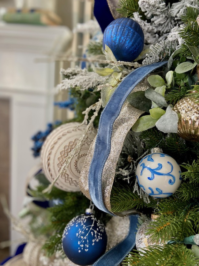 Christmas Tree Decorated with Blue and White