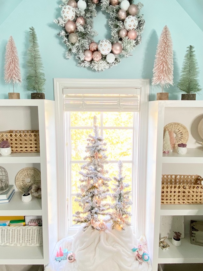 Bottle Brush Trees on Bedroom Shelves