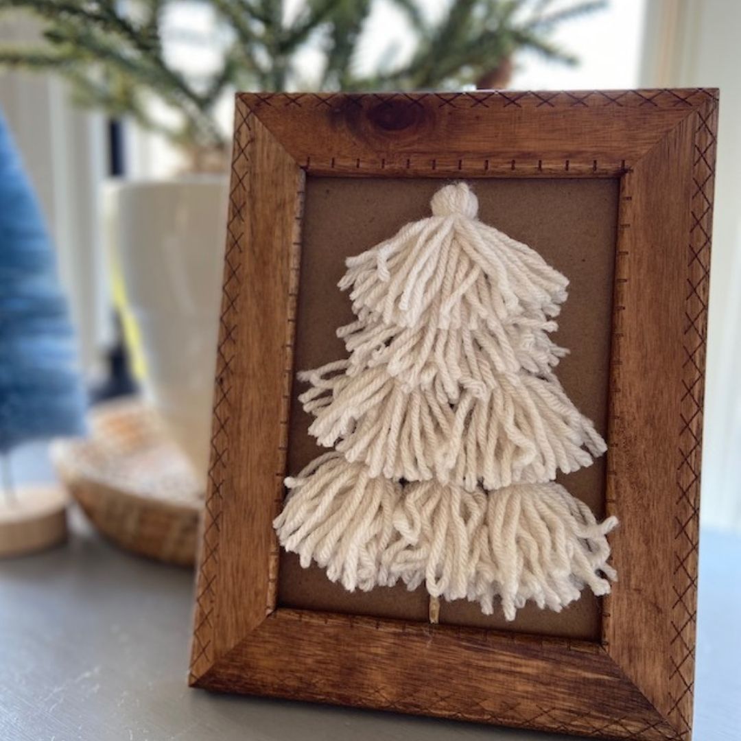 DIY Yarn Christmas Tree Art and Pom Pom Christmas Crafts