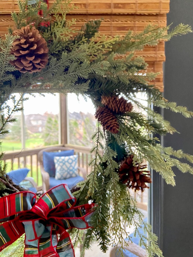 Mixed Green and Pine Wreath with Tartan Plaid Bow