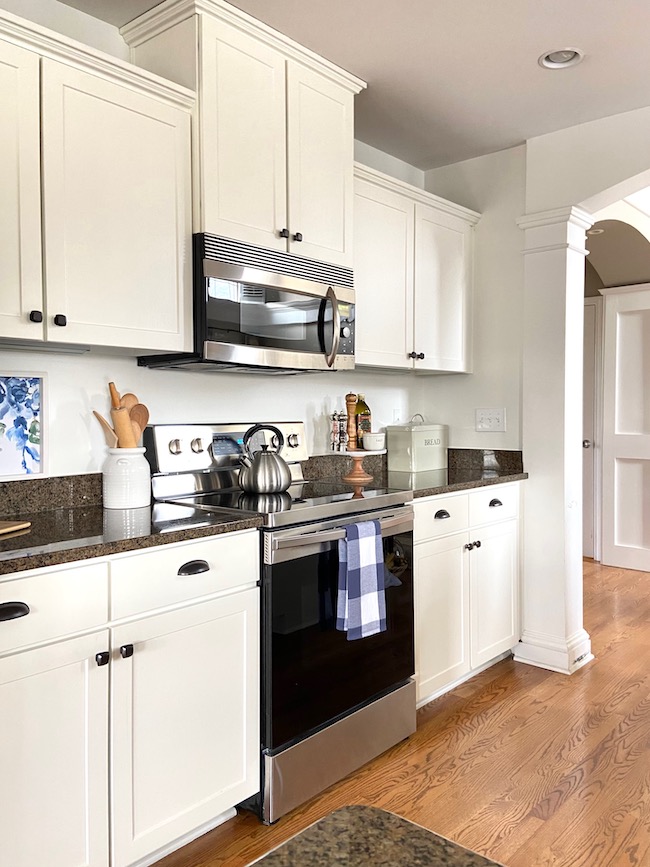 Our Kitchen Cabinets are Painted SW Alabaster.