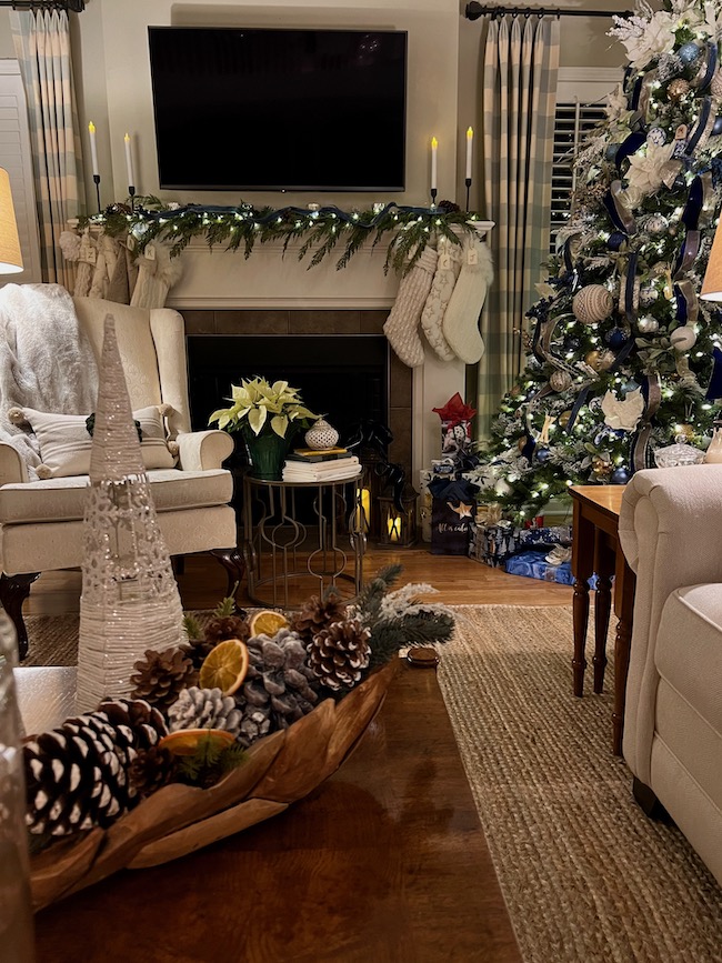 Living Room at Christmas at Nighttime