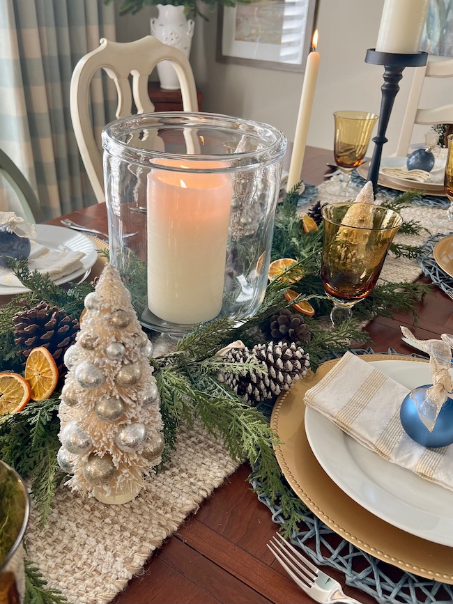 Bottle Brush Trees in Tablescape