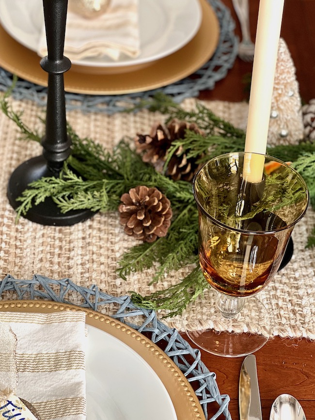 Jute Table Runner with Christmas Centerpiece
