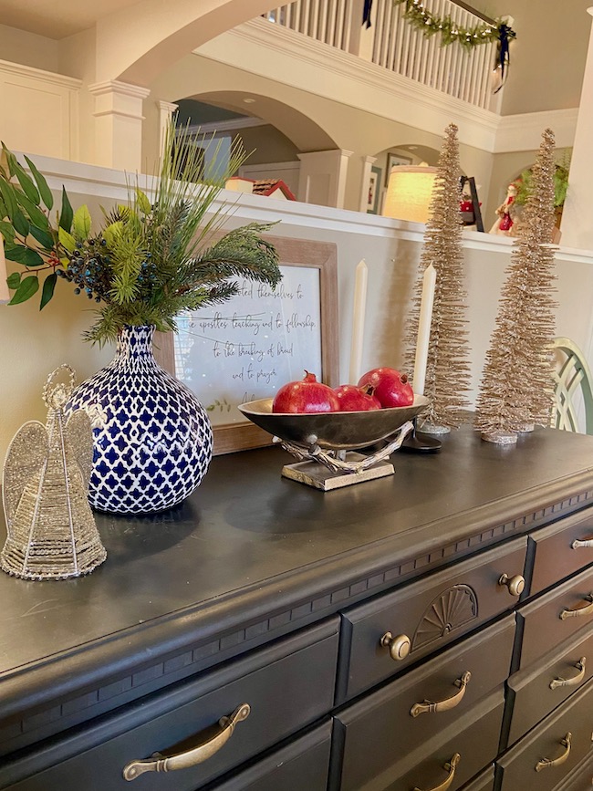 Navy Buffet in dining Room with Pomagranates