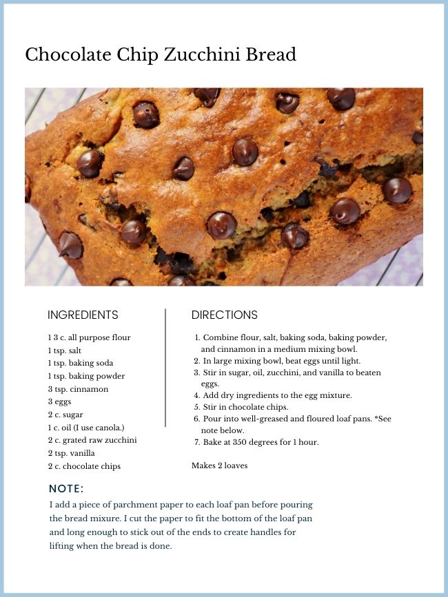 Chocolate Chip Zucchini Bread Recipe