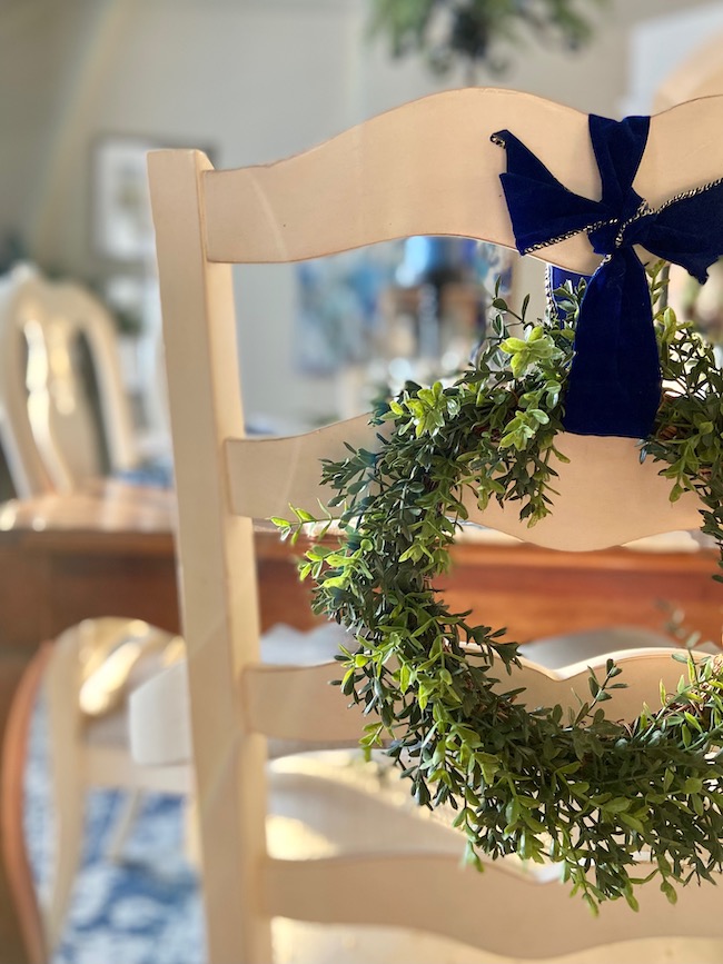 Christmas Wreaths on Dining Chairs