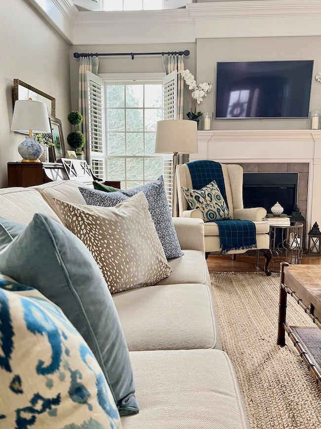 Living Room Sofa with Antelope Print Pillows