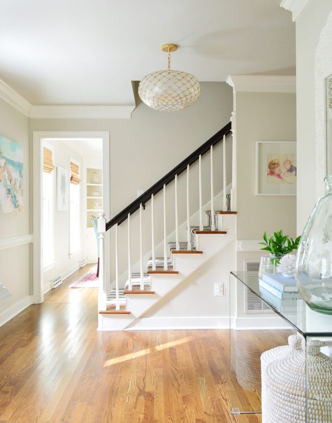 Photo of Foyer painted Benjamin Moore Edgecomb Gray via Young House Love