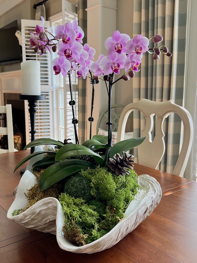 Decorating with Orchids in Clam Shell Centerpiece