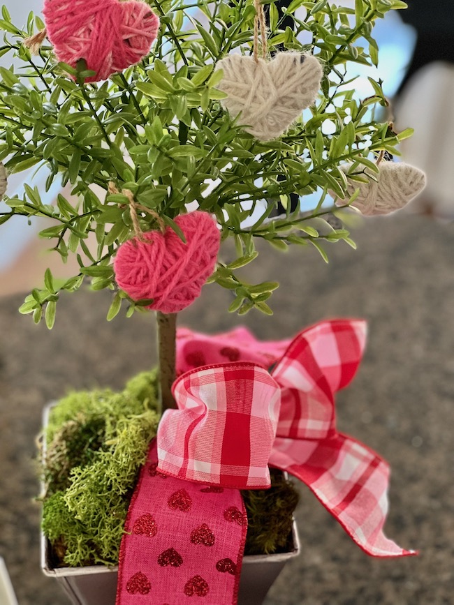 Valentine Topiary with Yarn Hearts