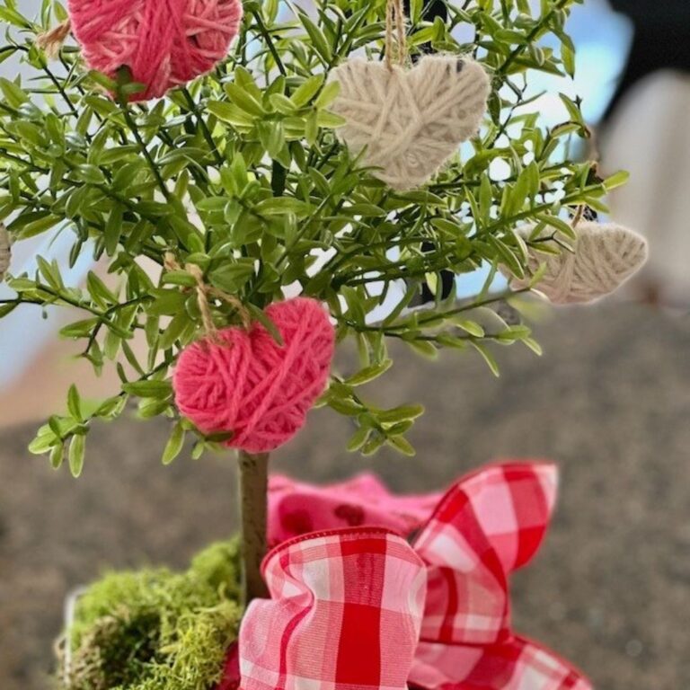 Decorating with Yarn Hearts for Valentine's Day