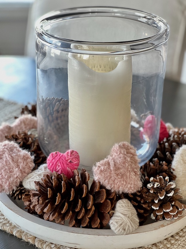 Valentine Centerpiece with Yarn Hearts