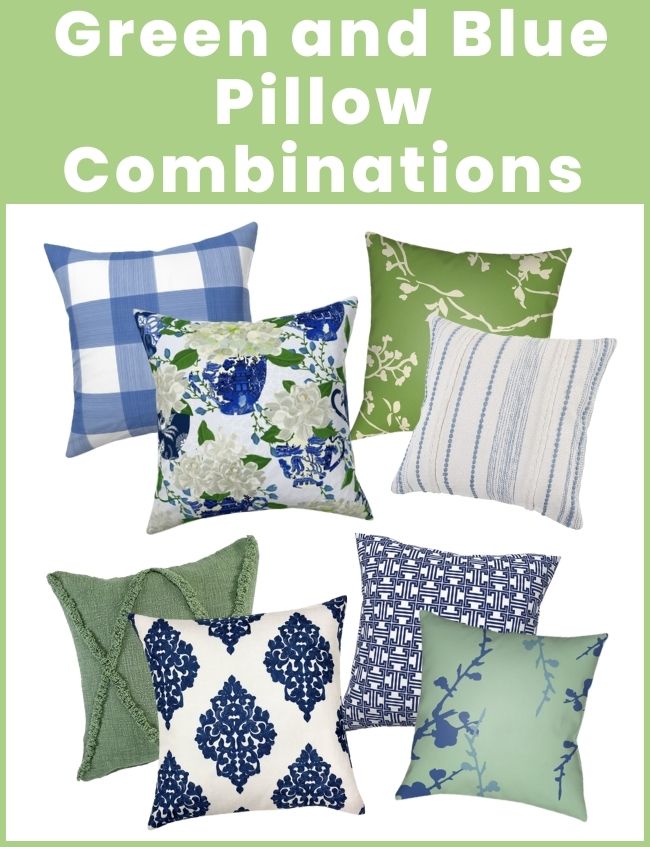 Spring Throw Pillow Combinations in Green and Blue