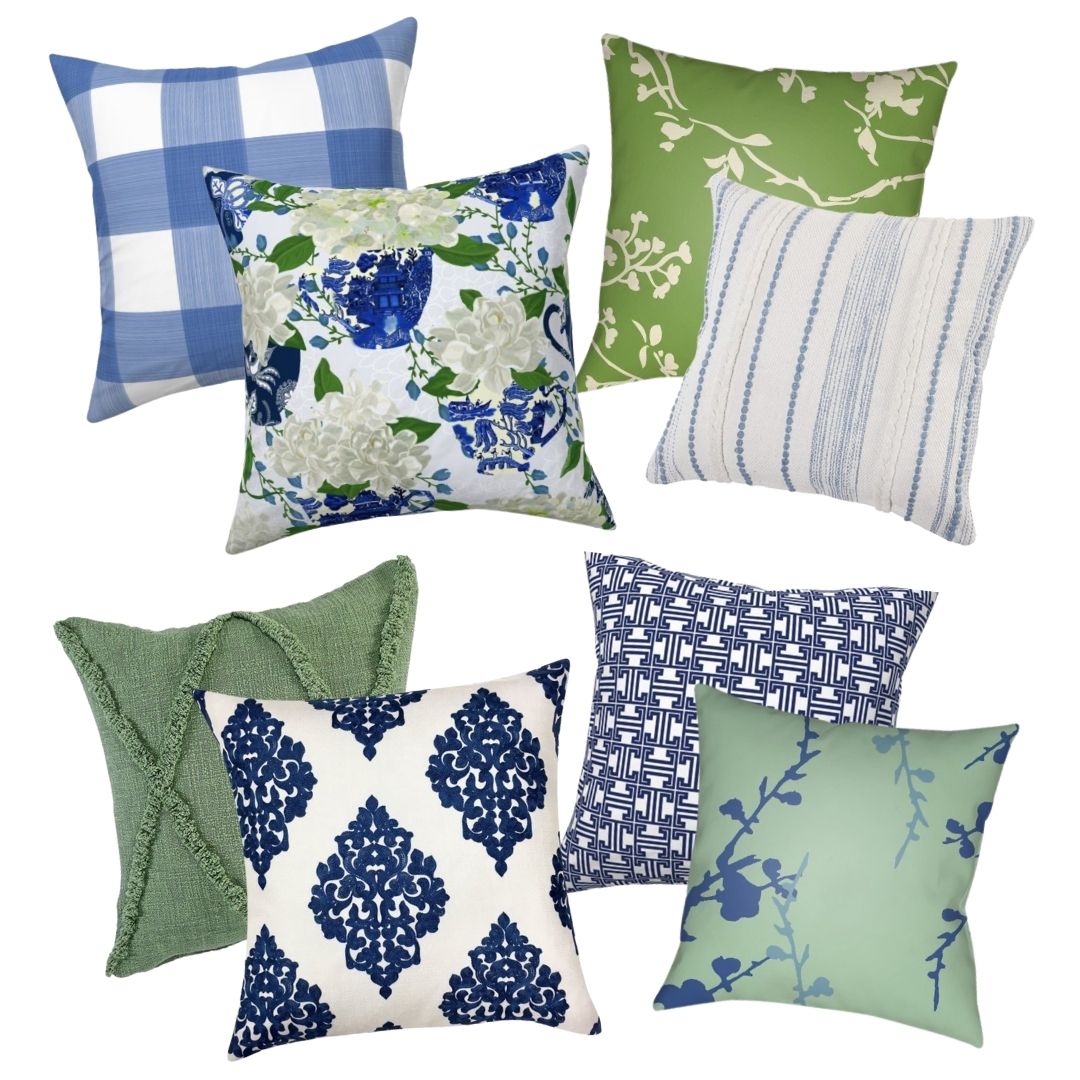 Budget Spring Throw Pillows in Green and Blue