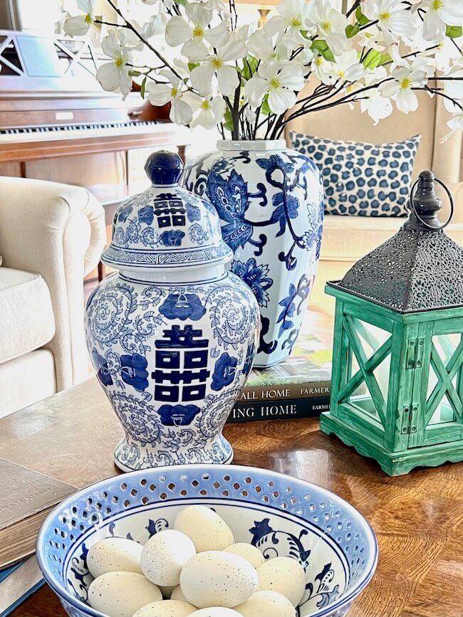 Blue and White Coffee Table Decor