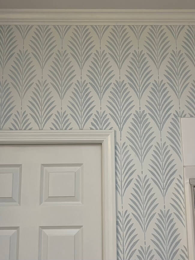 Stenciled Wall in Our Budget Friendly Bathroom Makeover