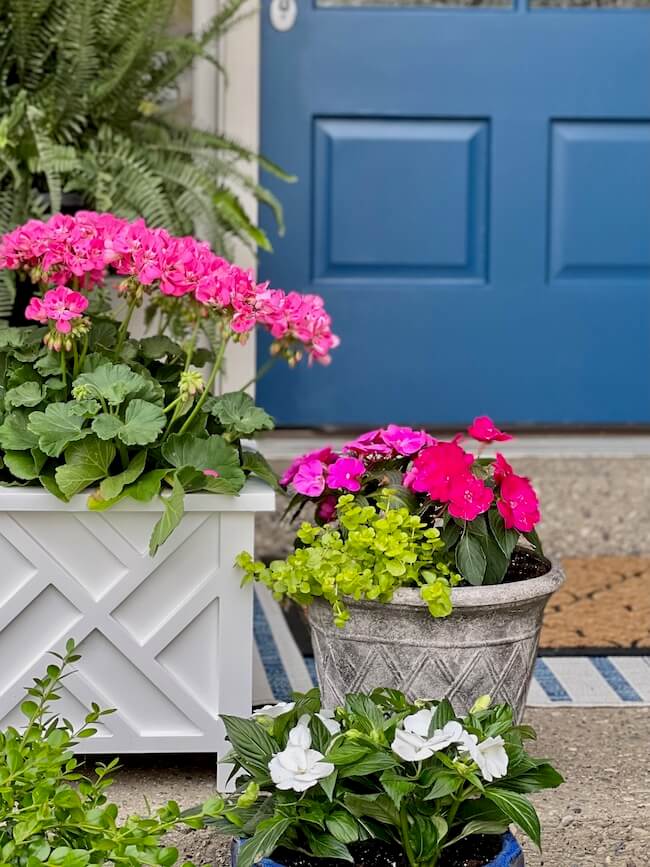 Summer Ideas for Small Porch Decor Blue Front Door with Pink Summer Flowers