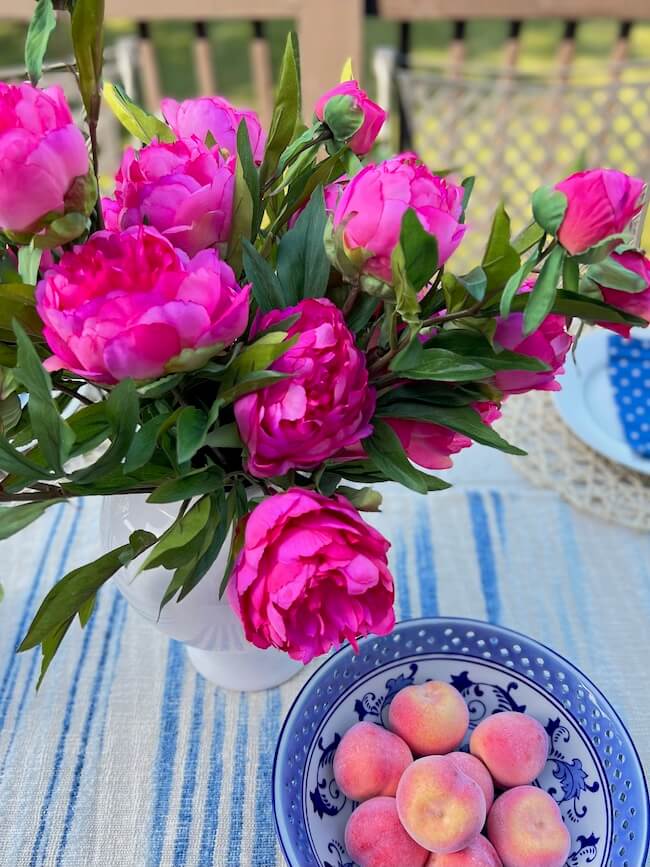 Summer Centerpiece with Peonies and Peaches