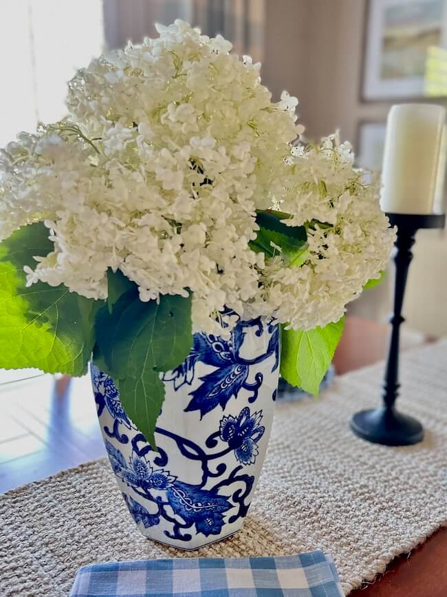 Hydrangeas in Blue and White Vase