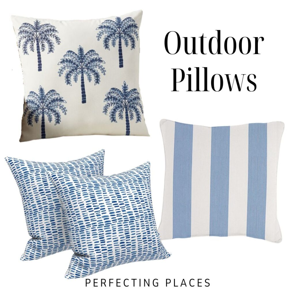 Blue and white outdoor pillows