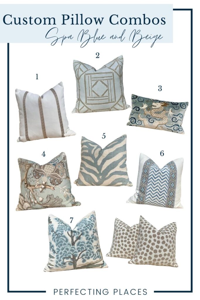 Spa Blue and Neutral Pillow Color Scheme