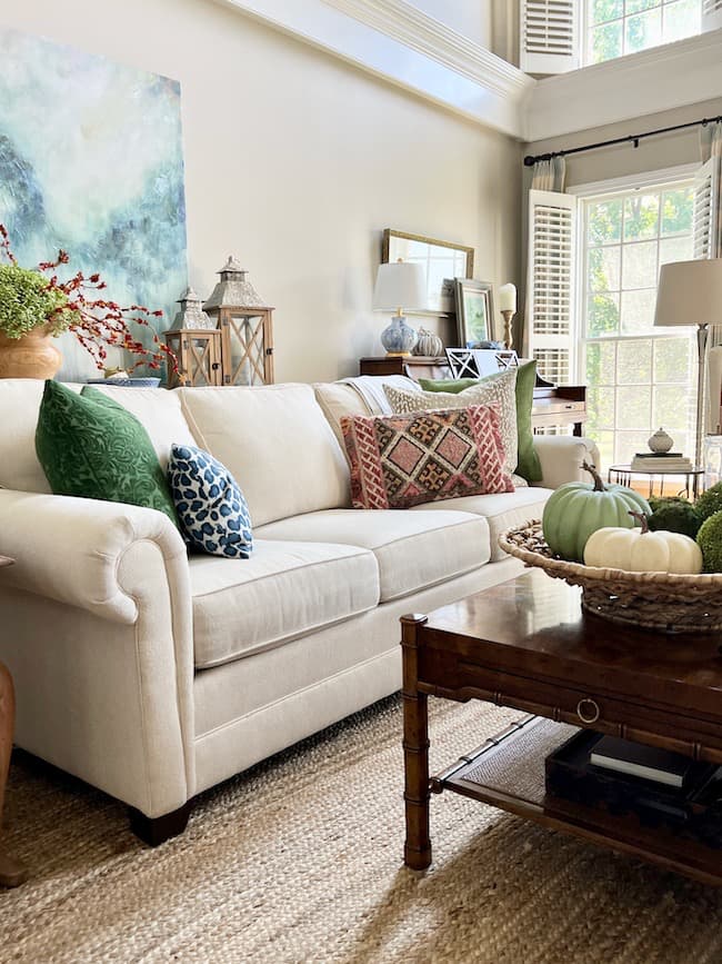 Sofa with fall pillows in living room