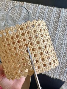 Cut the Cane Webbing for the Rattan Candle Holder