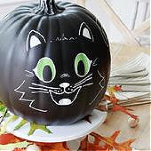 Painted cat pumpkin Halloween decor