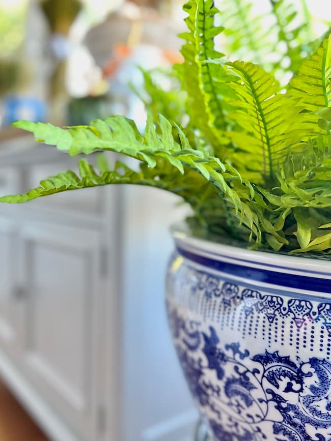 Fall Decorating with Blue and White with Blue and White Chinoiserie planter