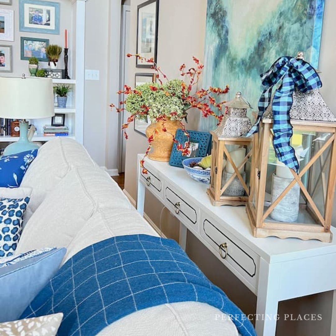 Easy Fall Decorating with Blue and White Decor