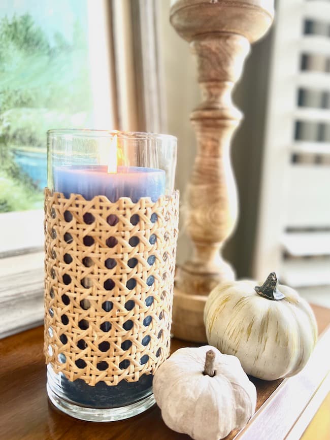 Glass and rattan Candleholder