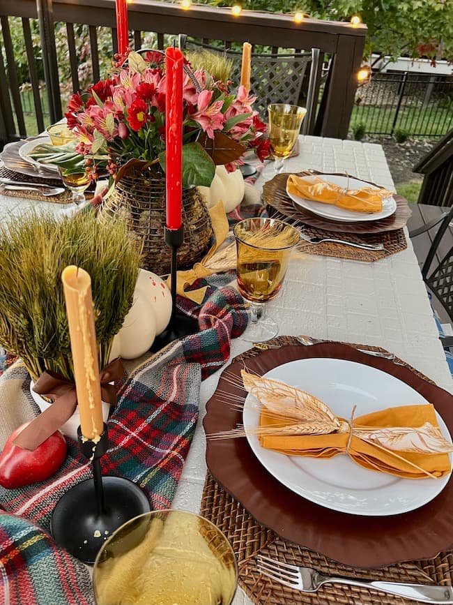 Thanksgiving Table with plaid table runner