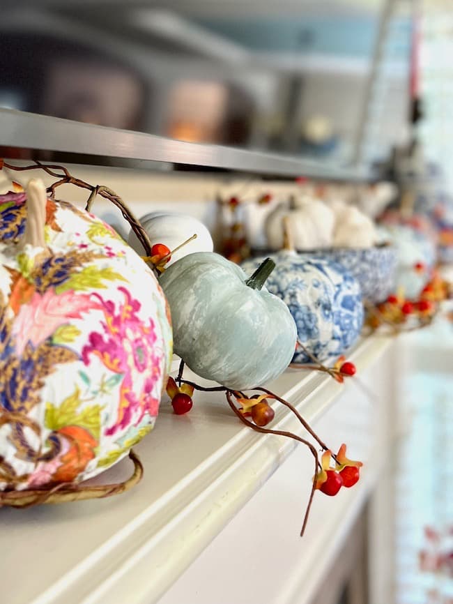 Decoupage Pumpkins on Mantel