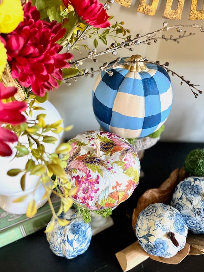 Decoupage Pumpkins on Foyer Table