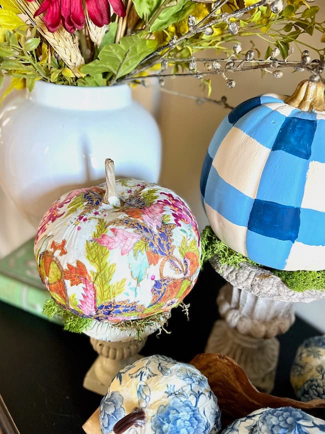 Chinoiserie Pumpkins DIY - Blue and White Pumpkins with Decoupage Napkins -  2 Bees in a Pod