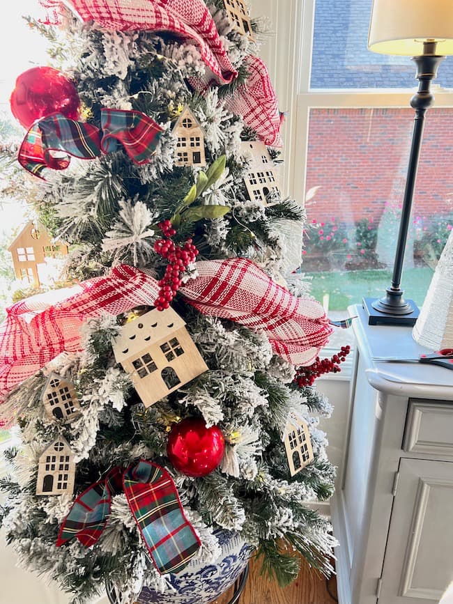 Kitchen Christmas Tree with DIY House Ornaments