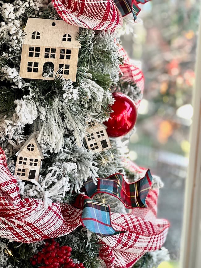 Kitchen Christmas Tree with DIY House Ornaments