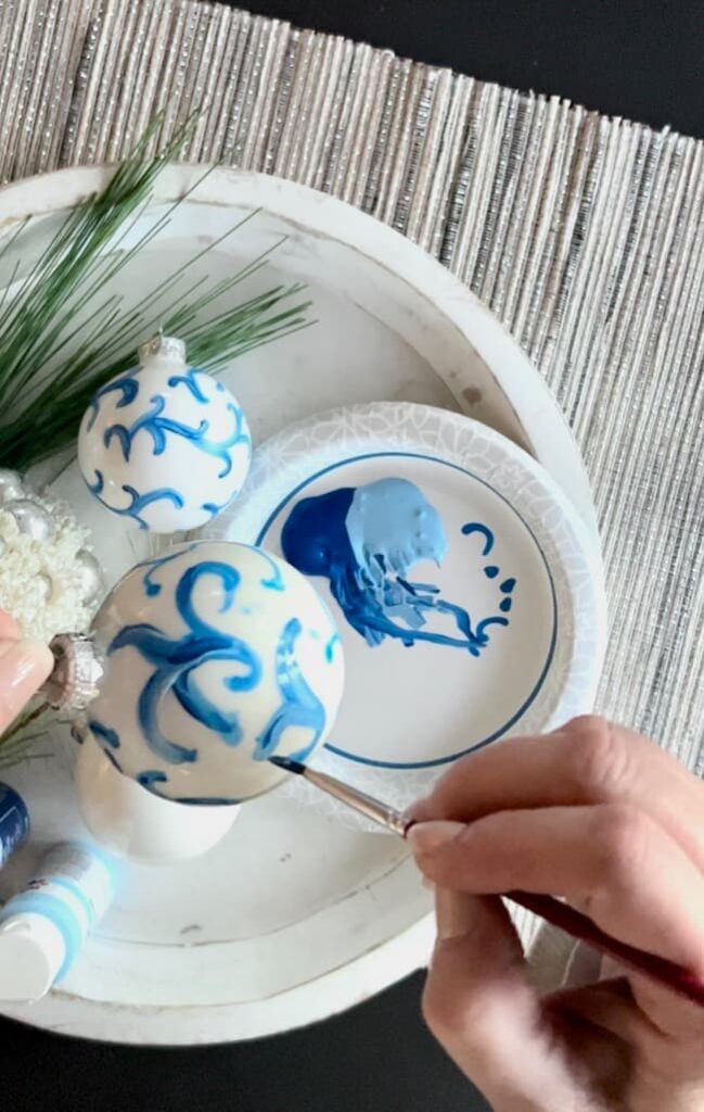 An Easy Blue and White Chinoiserie Christmas Ornament to Make