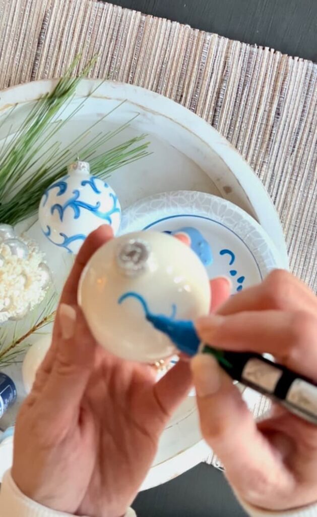 An Easy Blue and White Chinoiserie Christmas Ornament to Make