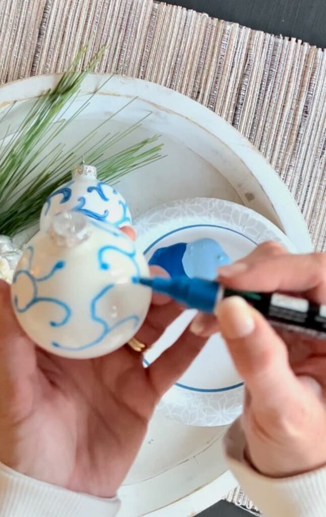 An Easy Blue and White Chinoiserie Christmas Ornament to Make