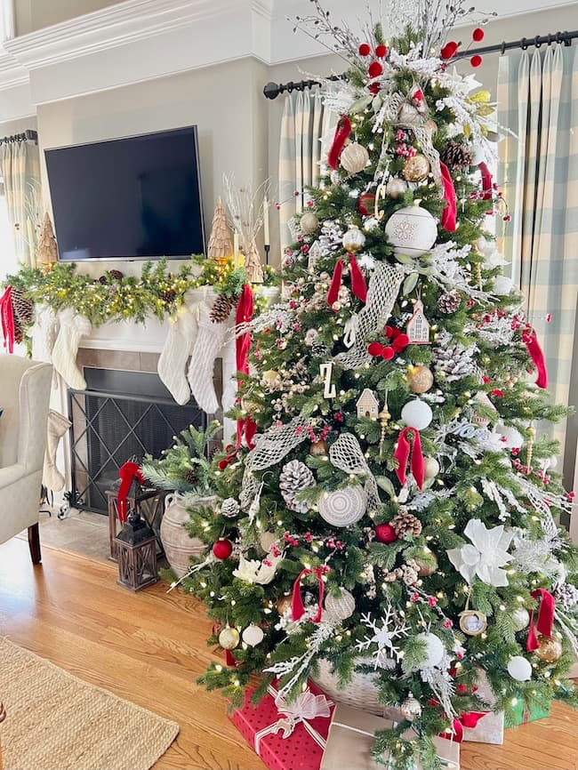 Classic Christmas Decor Christmas Home Tour - Red velvet and pinecones theme