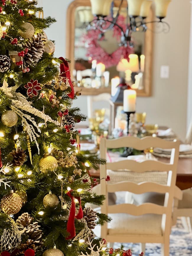 Classic Christmas Decor Christmas Home Tour - Red White and Gold tree