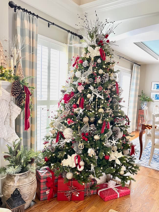Classic Christmas Decor Christmas Home Tour - Red White and Gold tree