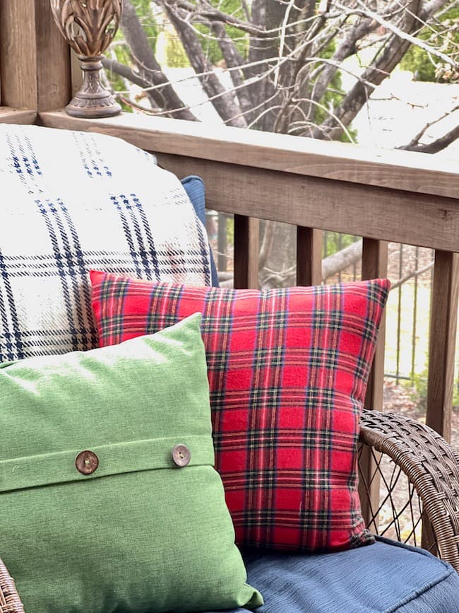 Chiristmas pillows for Christmas screened-porch decor