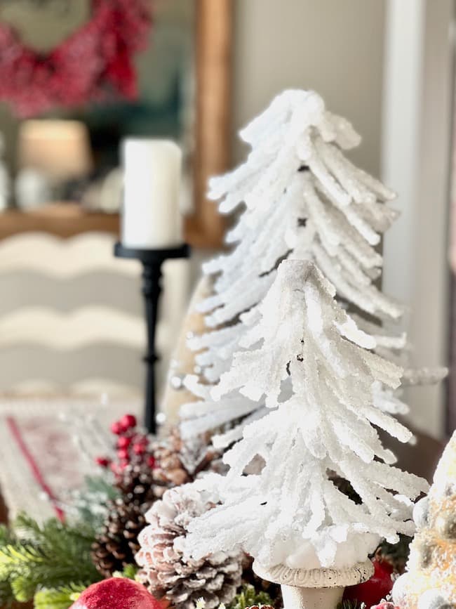 DIY Snowy Flocked treed in the Dining Room