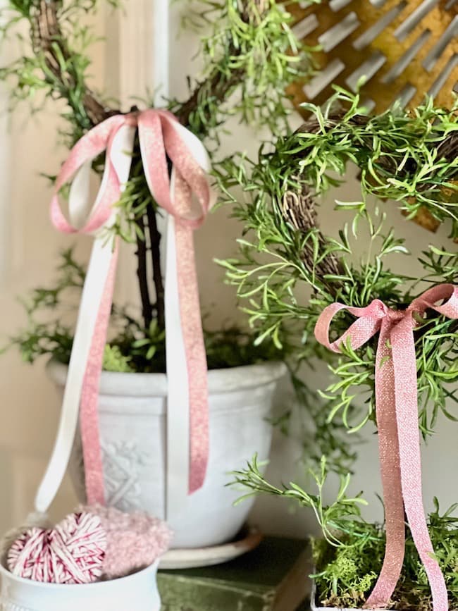 Heart topiaries on the foyer table